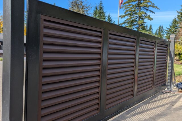 Electric Cantilever Gate, Metal Pedestrian & Metal Fence in ATLAS Style.