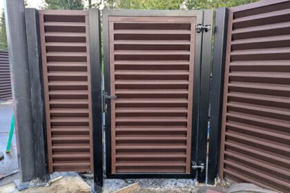 Electric Cantilever Gate, Metal Pedestrian & Metal Fence in ATLAS Style.