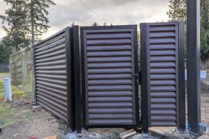 Electric Cantilever Gate, Metal Pedestrian & Metal Fence in ATLAS Style.