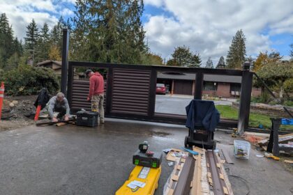 Electric Cantilever Gate, Metal Pedestrian & Metal Fence in ATLAS Style.