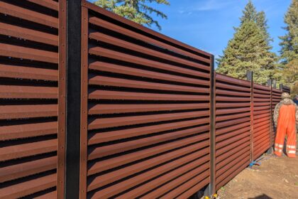 Electric Cantilever Gate, Metal Pedestrian & Metal Fence in ATLAS Style.