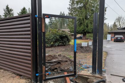 Electric Cantilever Gate, Metal Pedestrian & Metal Fence in ATLAS Style.