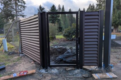 Electric Cantilever Gate, Metal Pedestrian & Metal Fence in ATLAS Style.