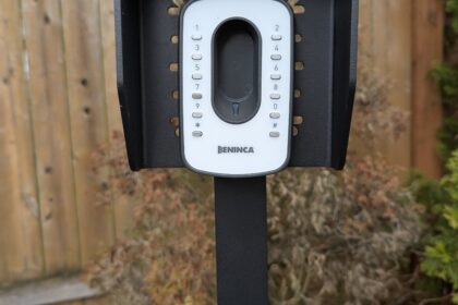 Automatic Cantilever Gate in TERRA Style, Wireless Keypad, and Outdoor Lighting. Automatic Cantilever Gate in TERRA Style, Wireless Keypad, and Outdoor Lighting.
