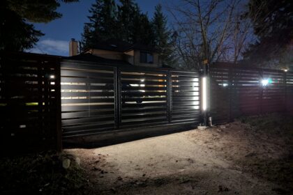 Automatic Cantilever Gate in TERRA Style, Wireless Keypad, and Outdoor Lighting. Automatic Cantilever Gate in TERRA Style, Wireless Keypad, and Outdoor Lighting.