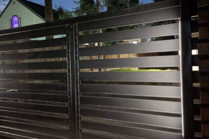 Automatic Cantilever Gate in TERRA Style, Wireless Keypad, and Outdoor Lighting. Automatic Cantilever Gate in TERRA Style, Wireless Keypad, and Outdoor Lighting.